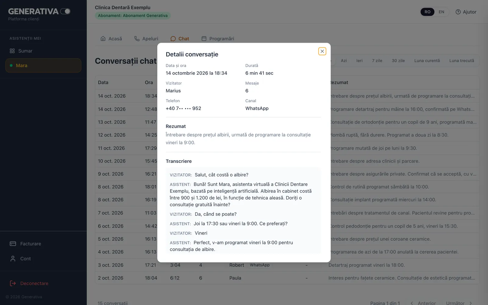 Conversațiile de pe WhatsApp și chat, în platforma clientului