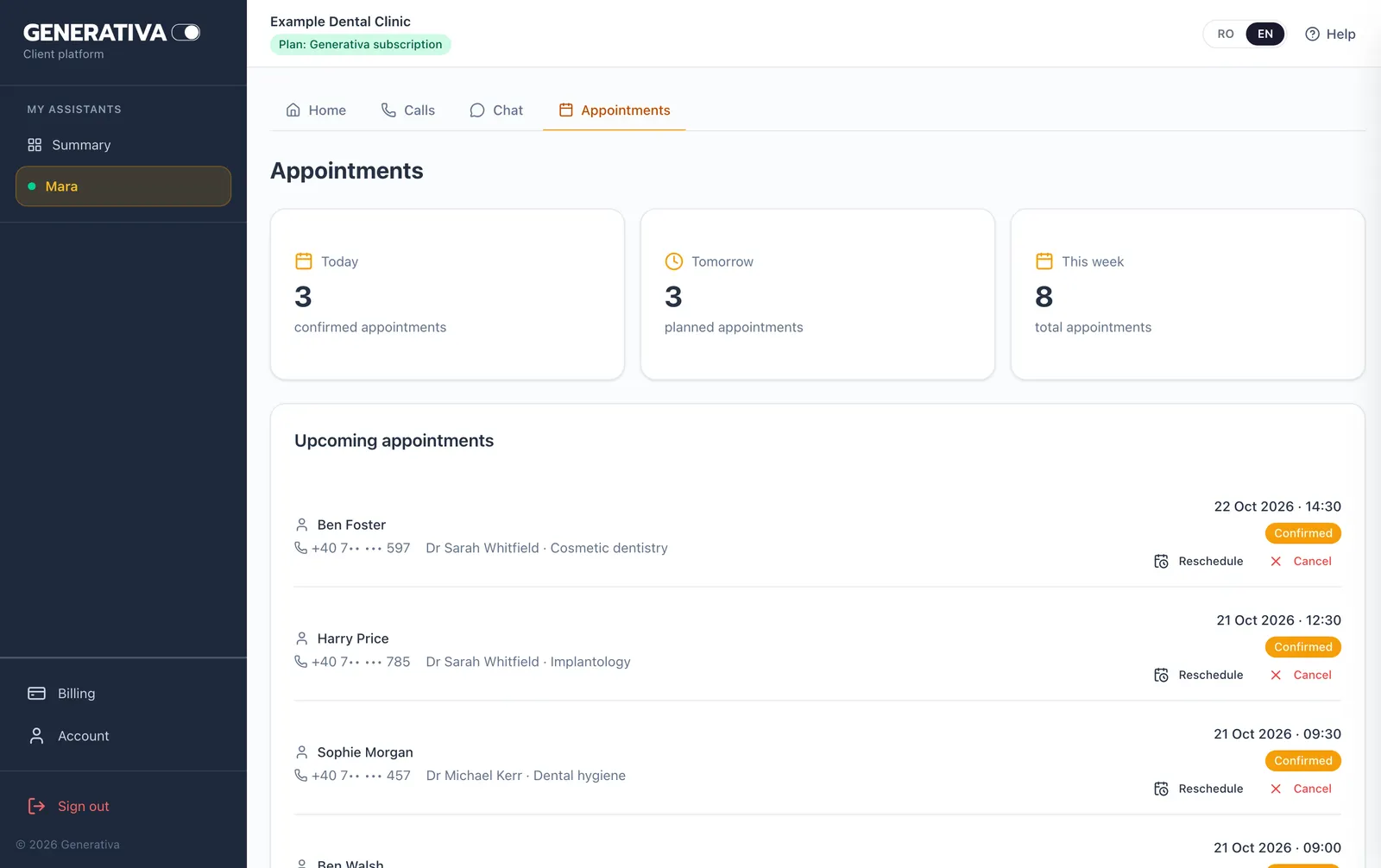Bookings made by the assistant, in the client platform